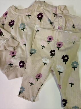 George Cream Floral Ribbed Top & Leggings Set — Baby Girl